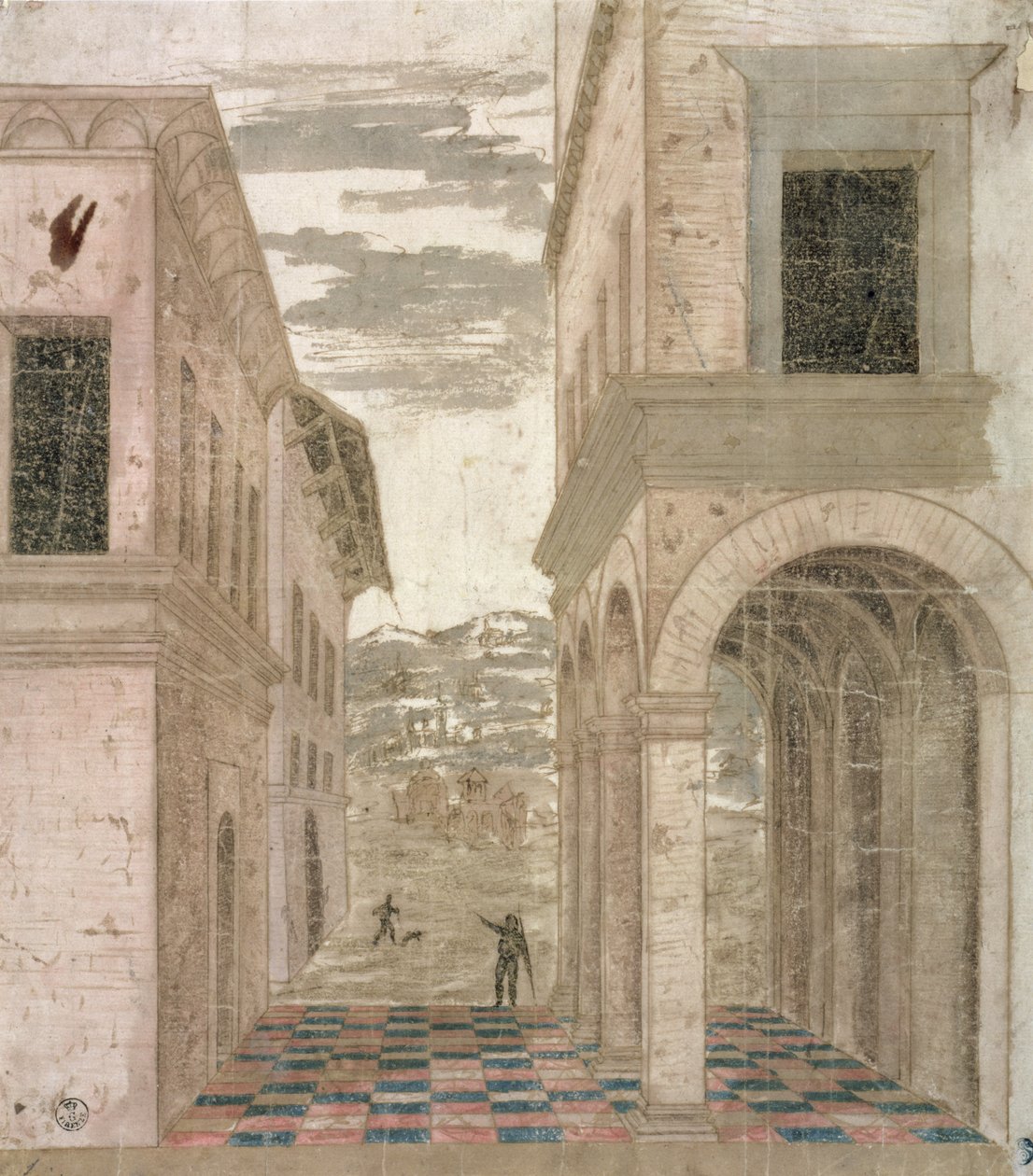 建筑随想曲，透视研究（笔和墨水在纸上洗） 作者 Benozzo di Les di Sandro Gozzoli