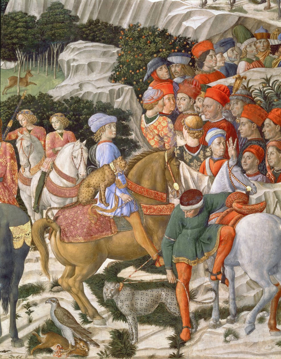 朱利亚诺·德·美第奇（Giuliano de&39;Medici，1453-78）饰演梅尔基奥尔（Melchior），详细介绍了教堂里的魔法骑士之旅，1460 作者 Benozzo di Les di Sandro Gozzoli