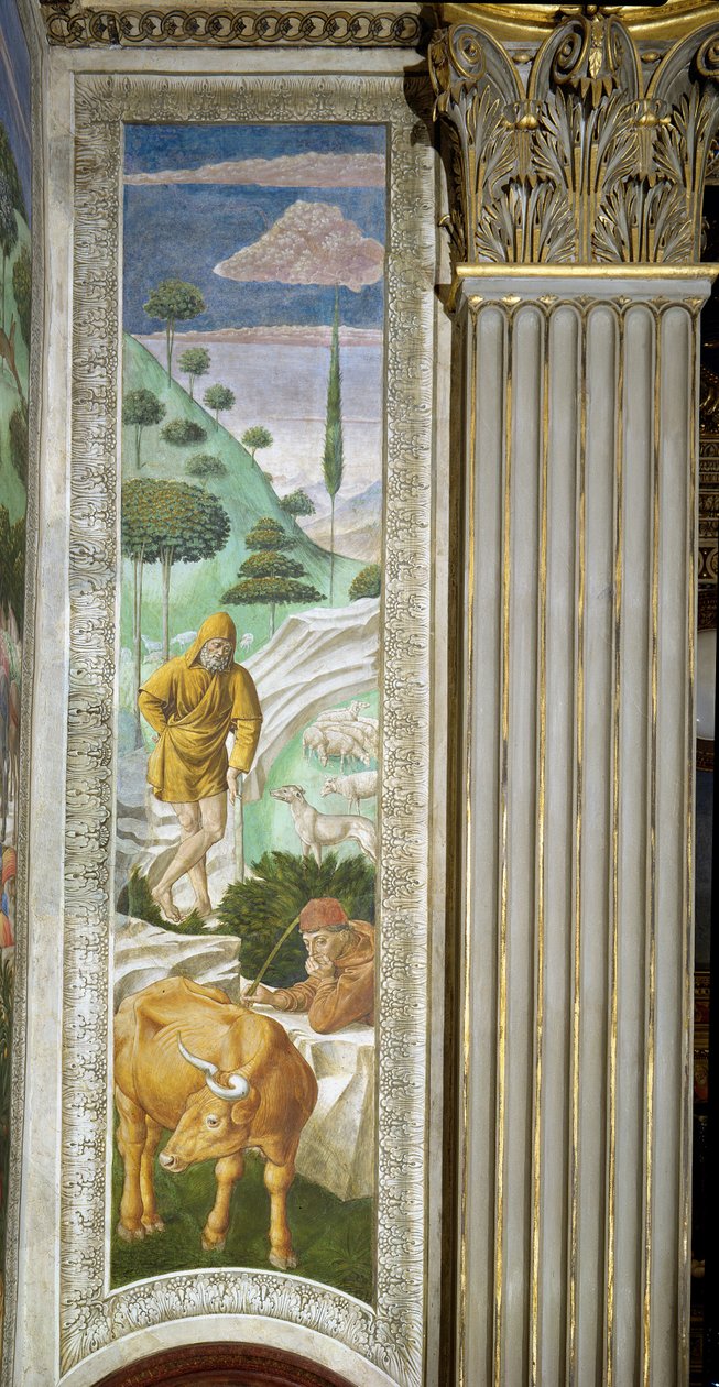 牧羊人和牧民，小组在教堂的骑士之旅的左墙旁边，c.1460 作者 Benozzo di Les di Sandro Gozzoli
