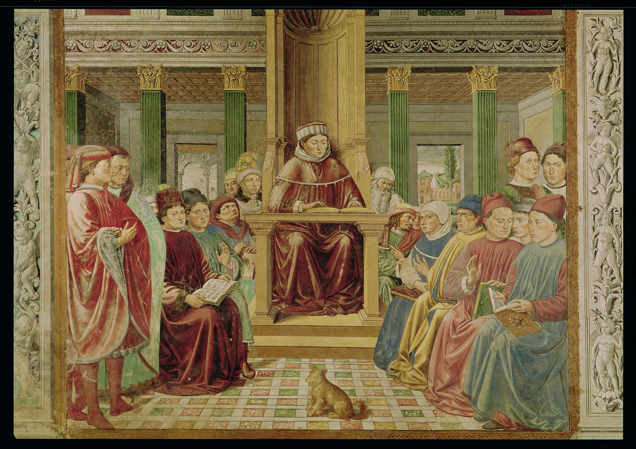 圣奥古斯丁阅读罗马学院的修辞与哲学，1464-65 作者 Benozzo di Les di Sandro Gozzoli