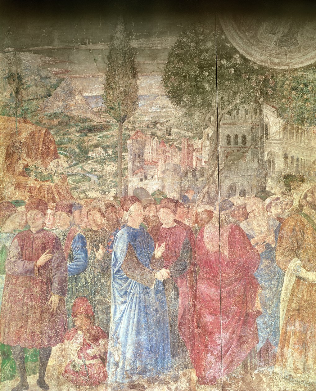 巴别塔的建筑，梅迪西斯的房子的细节调查建筑工作，1468-84壁画 作者 Benozzo di Les di Sandro Gozzoli