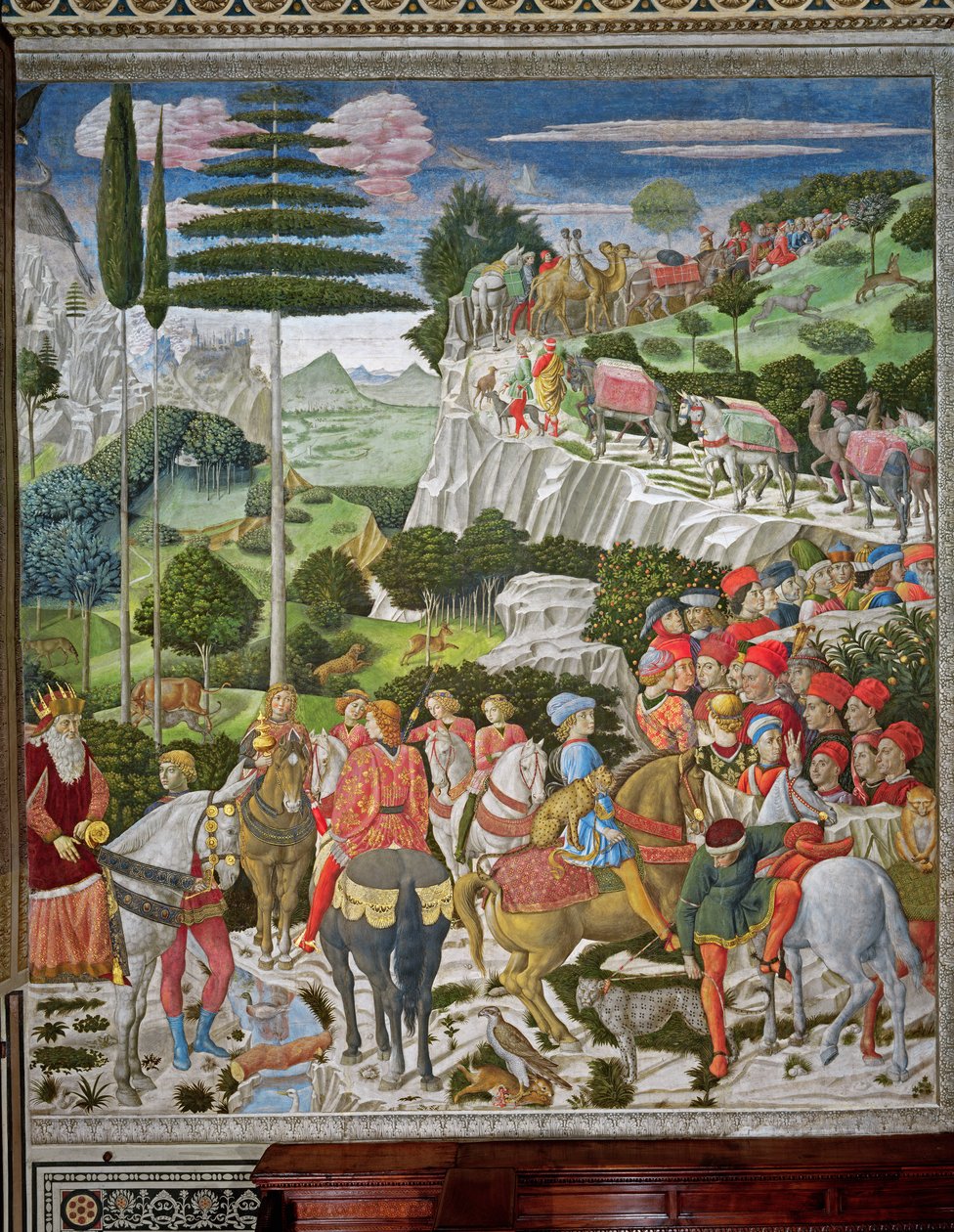 魔法师到伯利恒的旅程，教堂的左手墙，1460年 作者 Benozzo di Les di Sandro Gozzoli