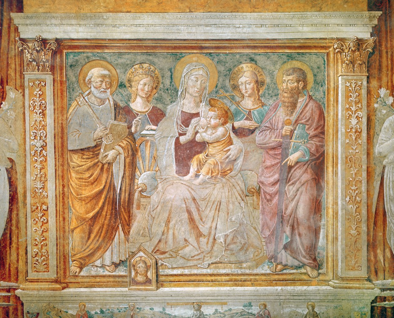 处女和儿童被圣迈克尔，圣凯瑟琳，圣玛格丽特和圣保罗包围 作者 Benozzo di Les di Sandro Gozzoli