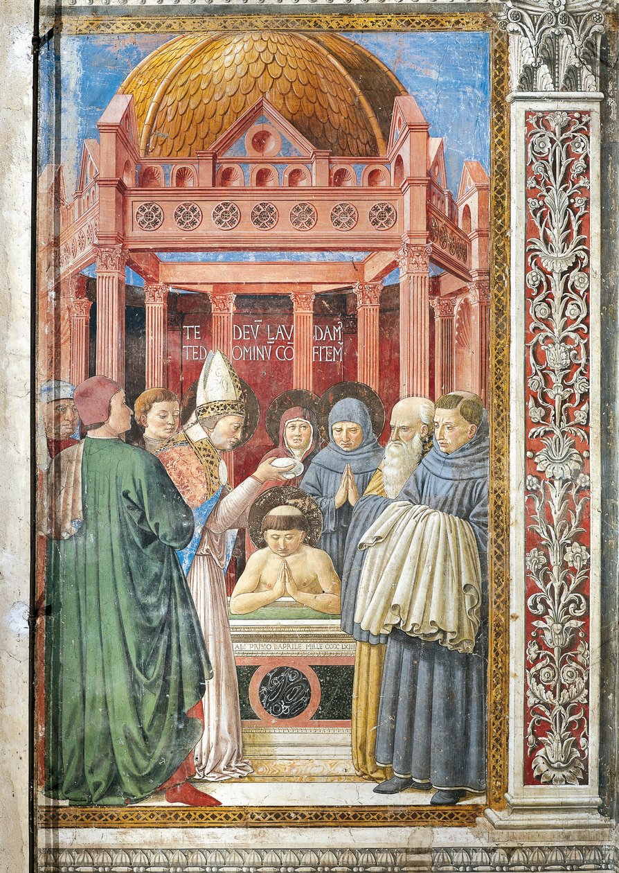 圣奥古斯丁的洗礼，《圣奥古斯丁的故事》的细节 作者 Benozzo di Les di Sandro Gozzoli