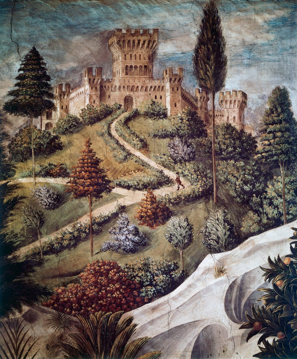 城堡，贤士游行中的景观细节 作者 Benozzo di Les di Sandro Gozzoli