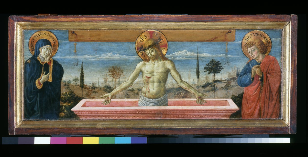 圣母与圣约翰之间的虔诚基督，约1450年 作者 Benozzo di Les di Sandro Gozzoli
