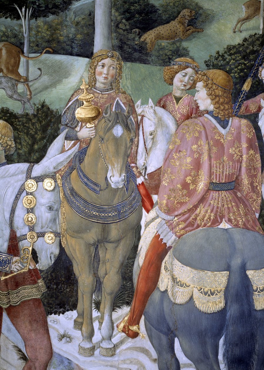 小礼拜堂中《玛吉之旅》的细节，约 1460 年（壁画） 作者 Benozzo di Les di Sandro Gozzoli