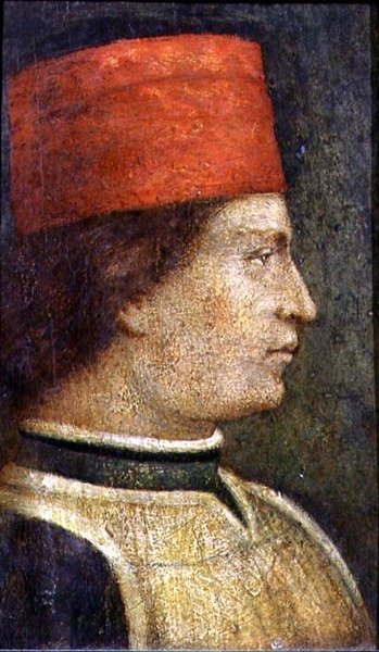 戴红帽子的男人的头（板画上的钢笔画 作者 Benozzo di Les di Sandro Gozzoli