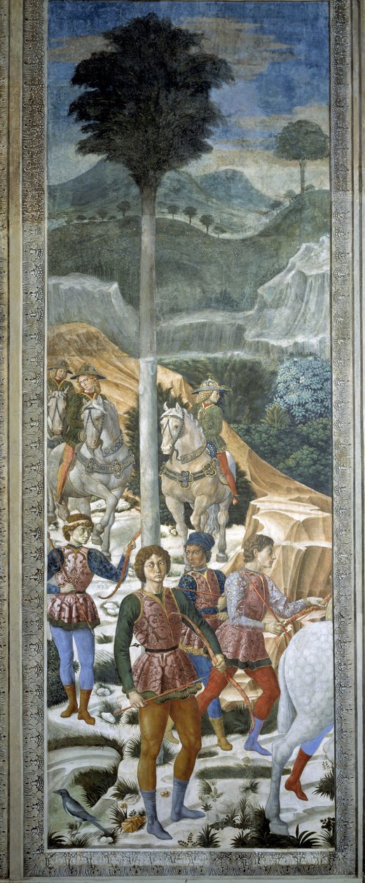 骑兵弓箭手，小礼拜堂中《玛吉之旅》的细节，约 1460 年（壁画） 作者 Benozzo di Les di Sandro Gozzoli