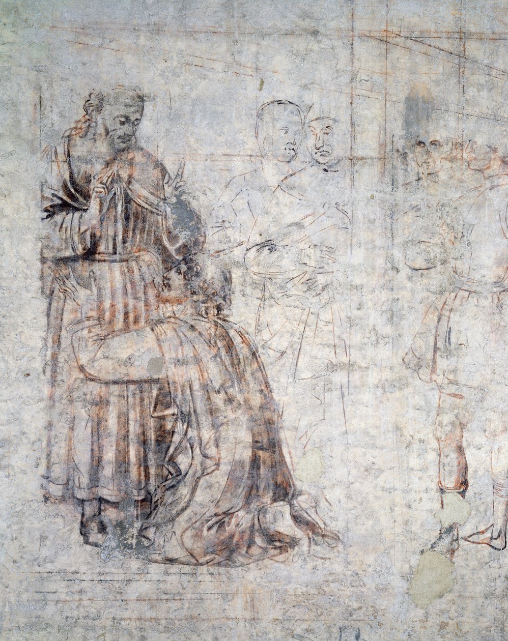 艾萨克和丽贝卡的婚姻，sinopia 的细节（底漆） 作者 Benozzo di Les di Sandro Gozzoli