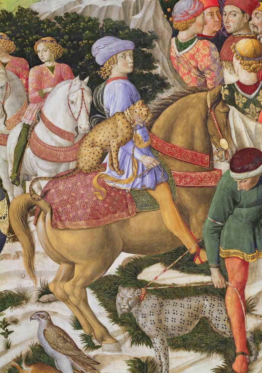 Giuliano deMedici 1453-78的肖像，详细信息来自教堂中的魔法骑行之旅，c.1460 70601的壁画细节 作者 Benozzo di Les di Sandro Gozzoli