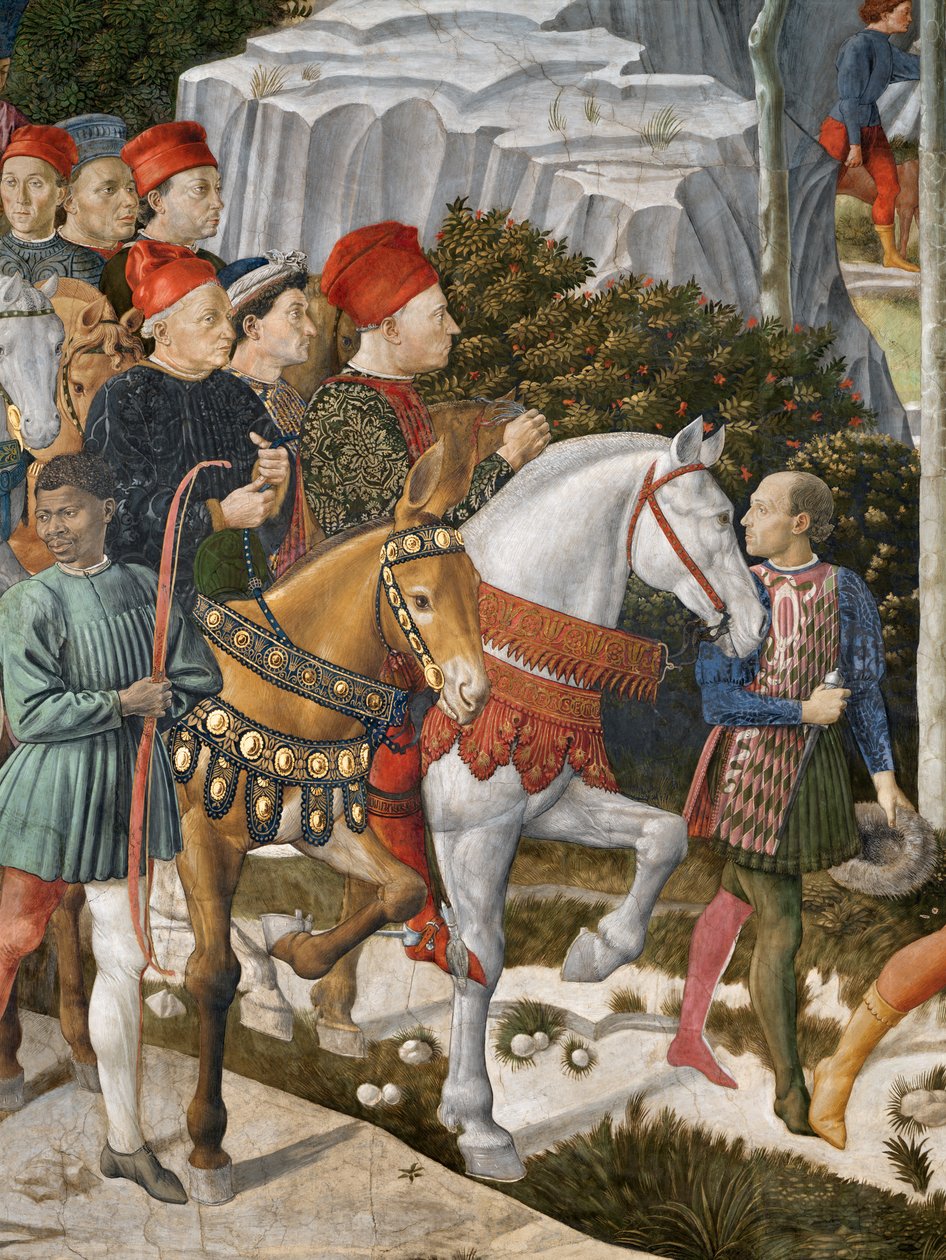 Piero deMedici的肖像，骡子，Cosimo deMedici中心和Duke Salviati骑马，详细信息来自教堂的魔法骑行之旅，c.1460壁画细节70619 作者 Benozzo di Les di Sandro Gozzoli