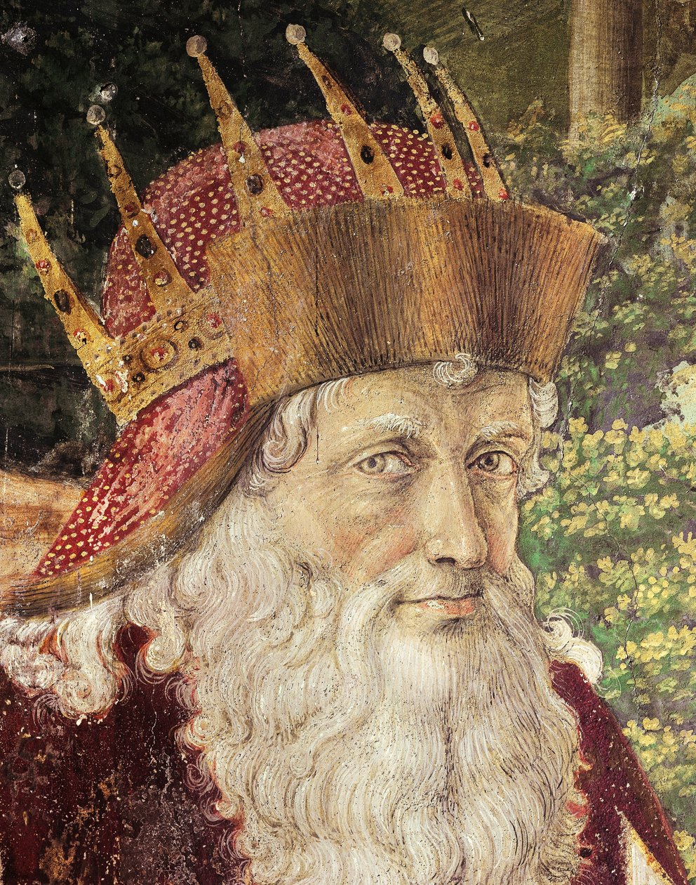 Benozzo Gozzoli（1420-1497）创作的壁画《Magi的游行》。细节。佛罗伦萨美第奇-里卡迪宫的教堂。 作者 Benozzo di Les di Sandro Gozzoli