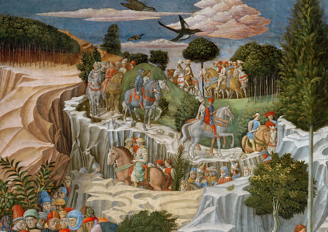 游行在马背上下山，细节从教堂的魔法周期之旅，c.1460壁画细节70619 作者 Benozzo di Les di Sandro Gozzoli