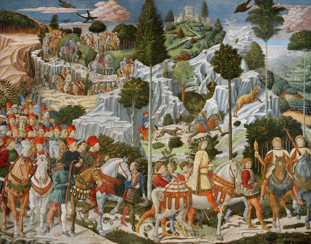 “魔法师之旅”到伯利恒，教堂的右手墙，1460年 作者 Benozzo di Les di Sandro Gozzoli
