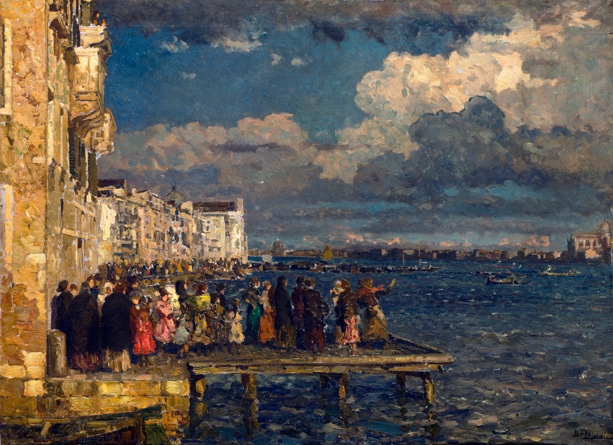 威尼斯 Redentore 节的筹备工作 Beppe Ciardi（1875-1932 年）的绘画作品 1910-1915 年 私人收藏 作者 贝佩·贾尔迪（Beppe Ciardi）