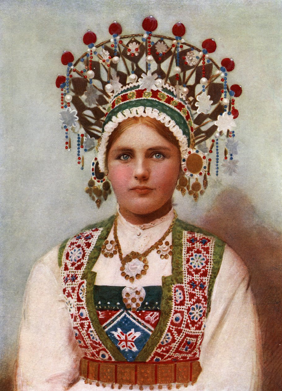 挪威女孩穿着婚纱，1899年（蛋白印花） 作者 挪威卑尔根SöstrenePersen