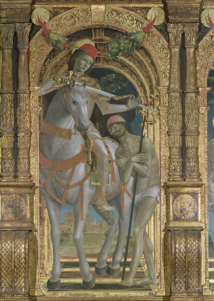 圣马丁与乞丐分享他的斗篷，细节来自polyptych，1485 作者 贝纳迪诺·雅各比·布蒂诺内