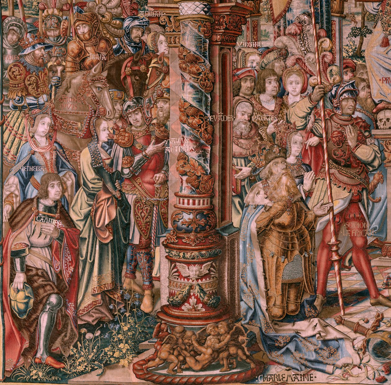 佛兰德挂毯荣誉系列。信仰》（La Fe）。该系列的第一幅挂毯。Bernard van Orley 和 Jan Gossaert (Mabuse) 圈子里的漫画家模特。制作地点：布鲁塞尔，彼得-凡-艾尔斯特（Pieter van Aelst）。约 1550 年。织物 金、银、丝和羊毛。 作者 Bernaert van (circle of) Orley