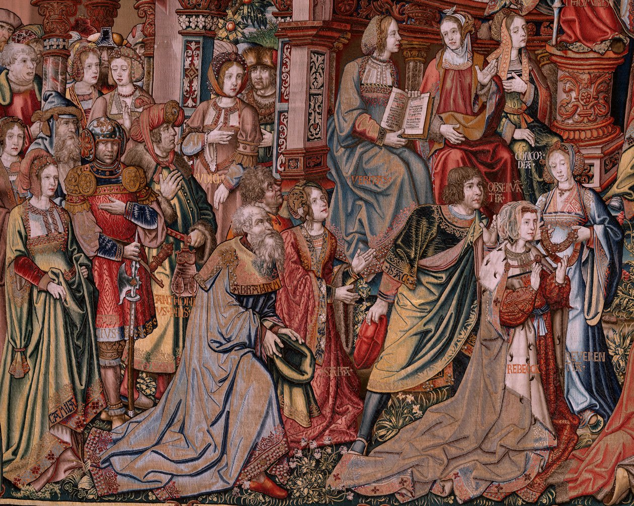 佛兰德挂毯荣誉系列。正义》（La Justicia, Los Honores）。系列挂毯的第九幅。Bernard van Orley 和 Jan Gossaert (Mabuse) 圈子里的漫画家模特。布鲁塞尔 Pieter van Aelst 制造。约 1550 年。织物 金、银、 作者 Bernaert van (circle of) Orley