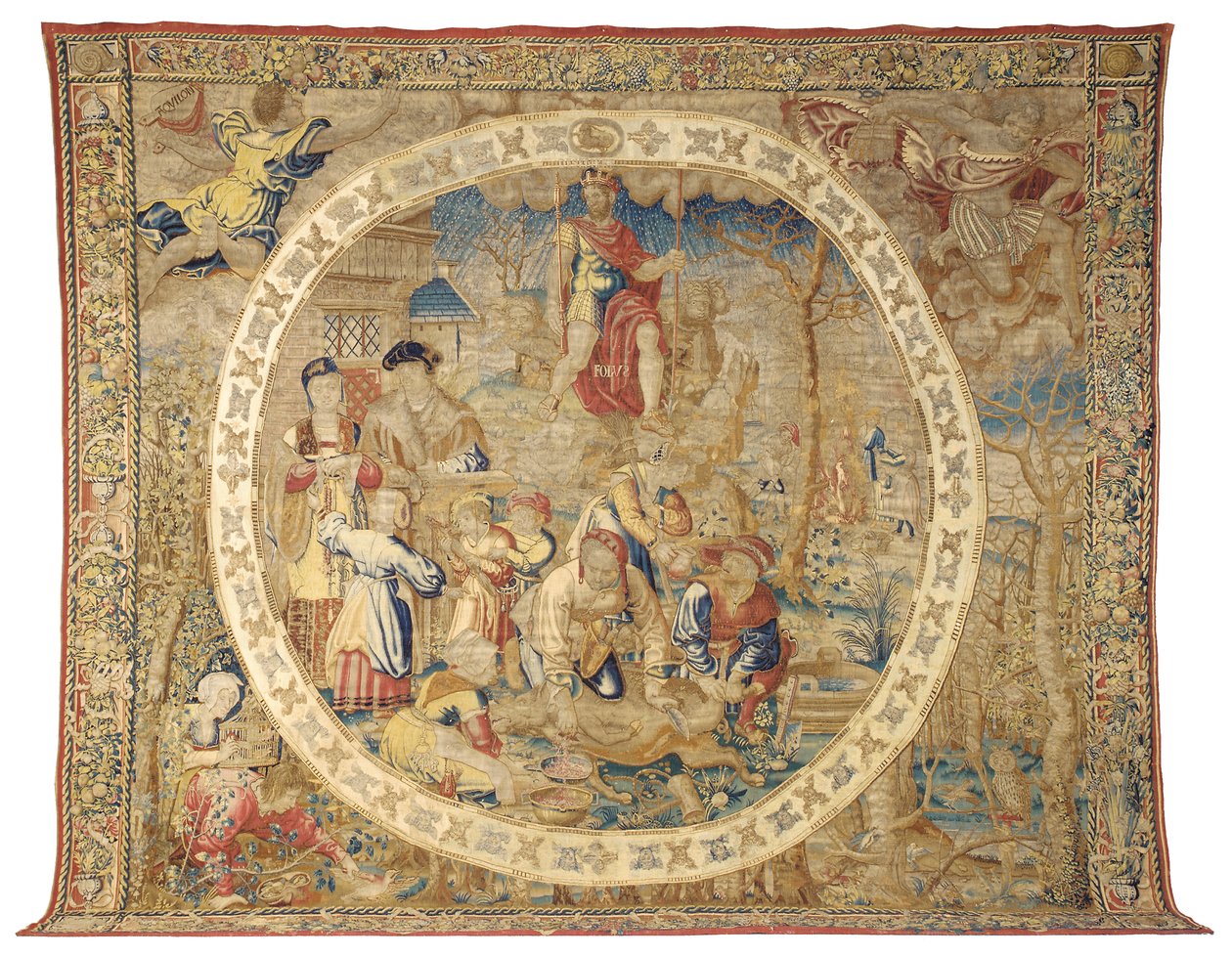 布鲁塞尔寓言挂毯，描绘“纪念章月份”的十二月，c.1525 作者 伯纳德·范·奥利