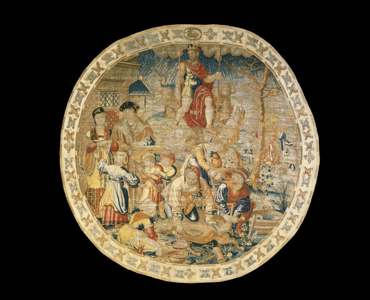 布鲁塞尔寓言挂毯，描绘“纪念章月份”的十二月，c.1525 作者 伯纳特·范·奥利