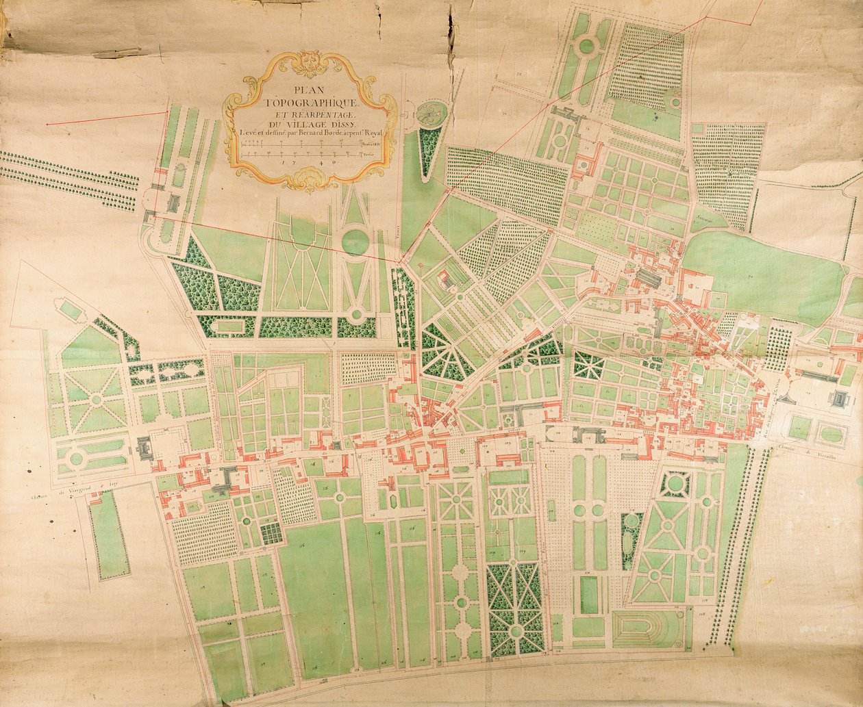 N11Seine87地形图和伊西村的调查，1740年（纸笔，墨水和纸张） 作者 伯纳德·鲍德