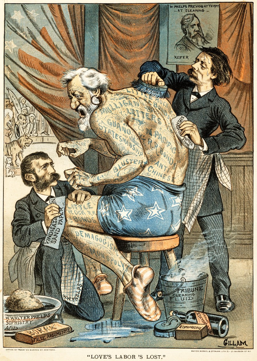 1884年Puck杂志发表了爱的劳动遗传（彩色石版画） 作者 伯纳德·吉拉姆