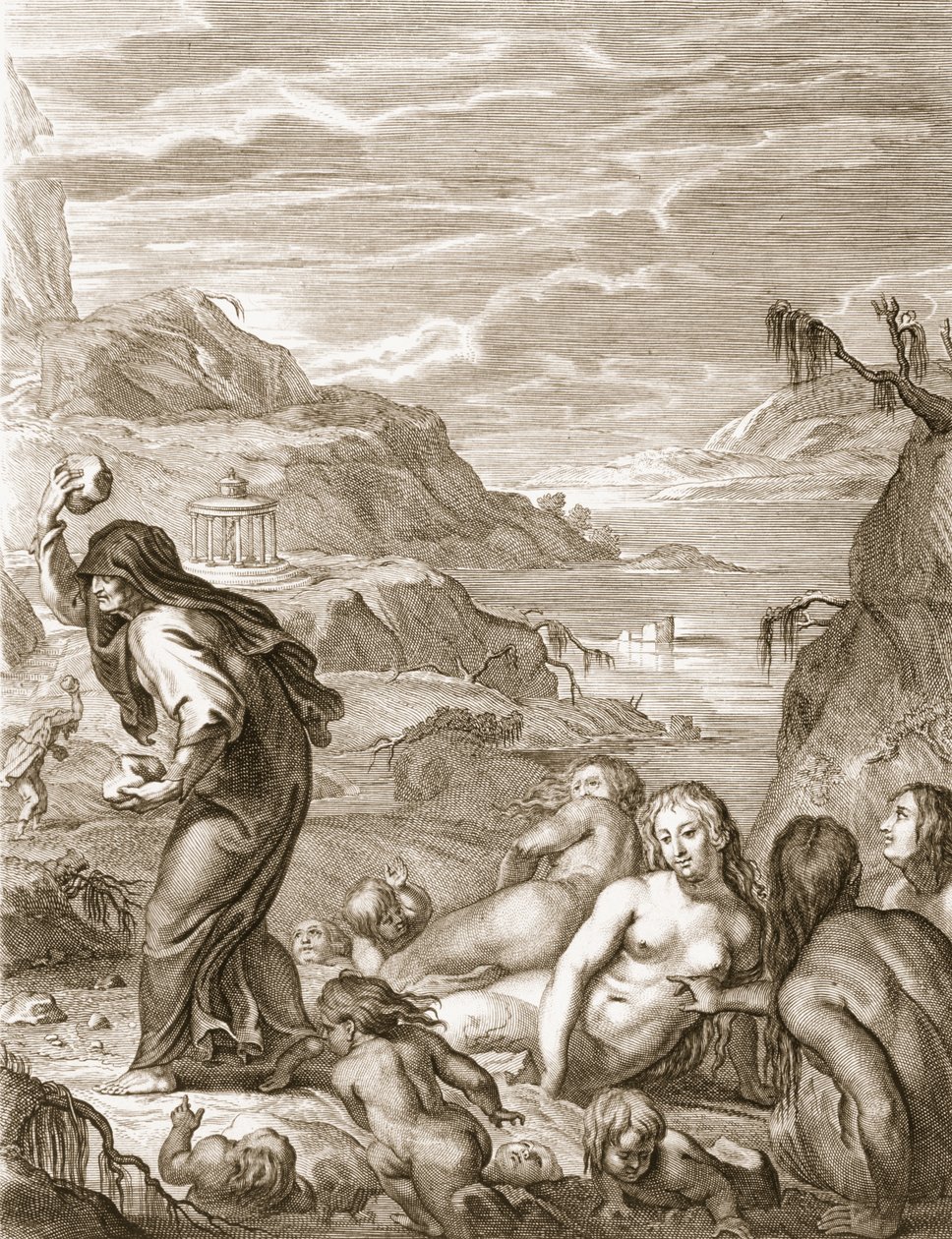1731年，Deucalion和Pyrrha在他们身后投掷石块重复世界 作者 伯纳德·皮卡特