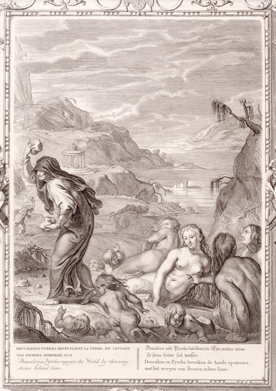 1731年，Deucalion和Pyrrha在他们身后投掷石块重复世界 作者 伯纳德·皮卡特