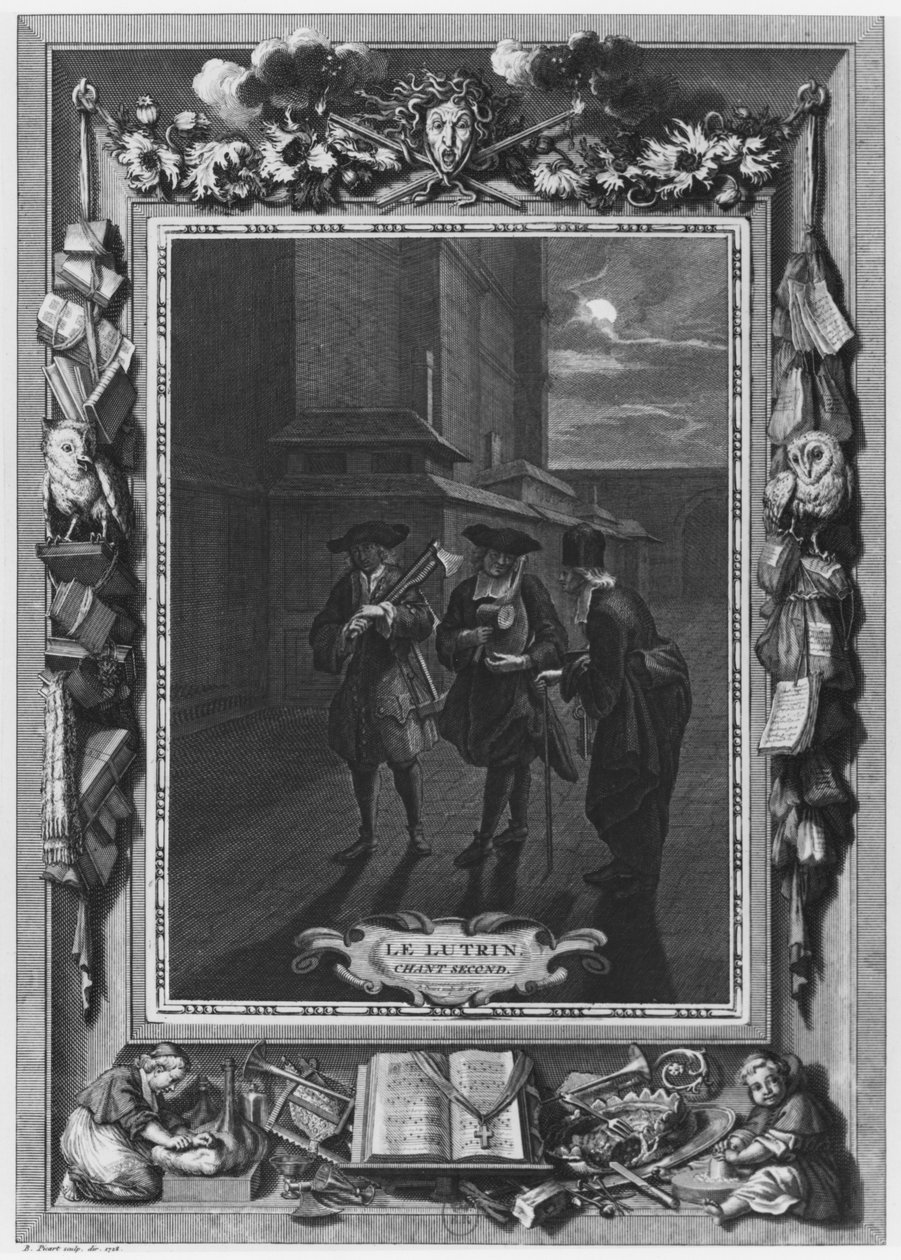Nicolas Boileau的“Le Lutrin”插图，被称为Boileau-Despreaux，第二部颂歌，于1728年出版 作者 伯纳德·皮卡特