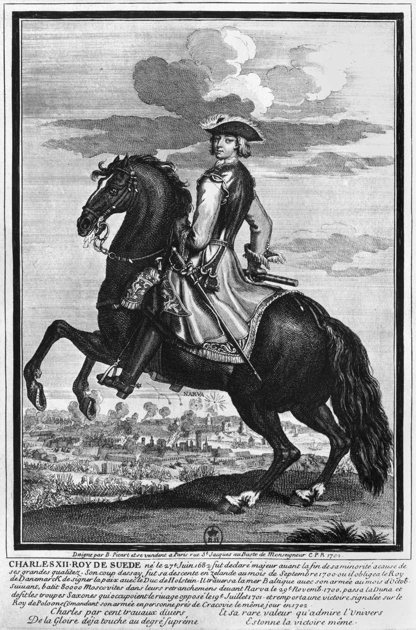 瑞典国王查理十二世（1682-1718），骑马，1702年 作者 伯纳德·皮卡特