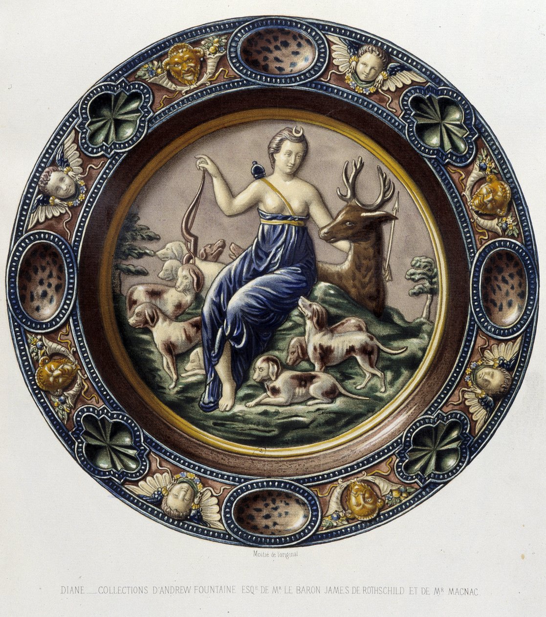 Diane (Artemis) chasseresse - Plat céramique, in "The work of Bernard Palissy" by C. Delange and C. Borneman, Paris 作者 伯纳德（后）帕利斯西