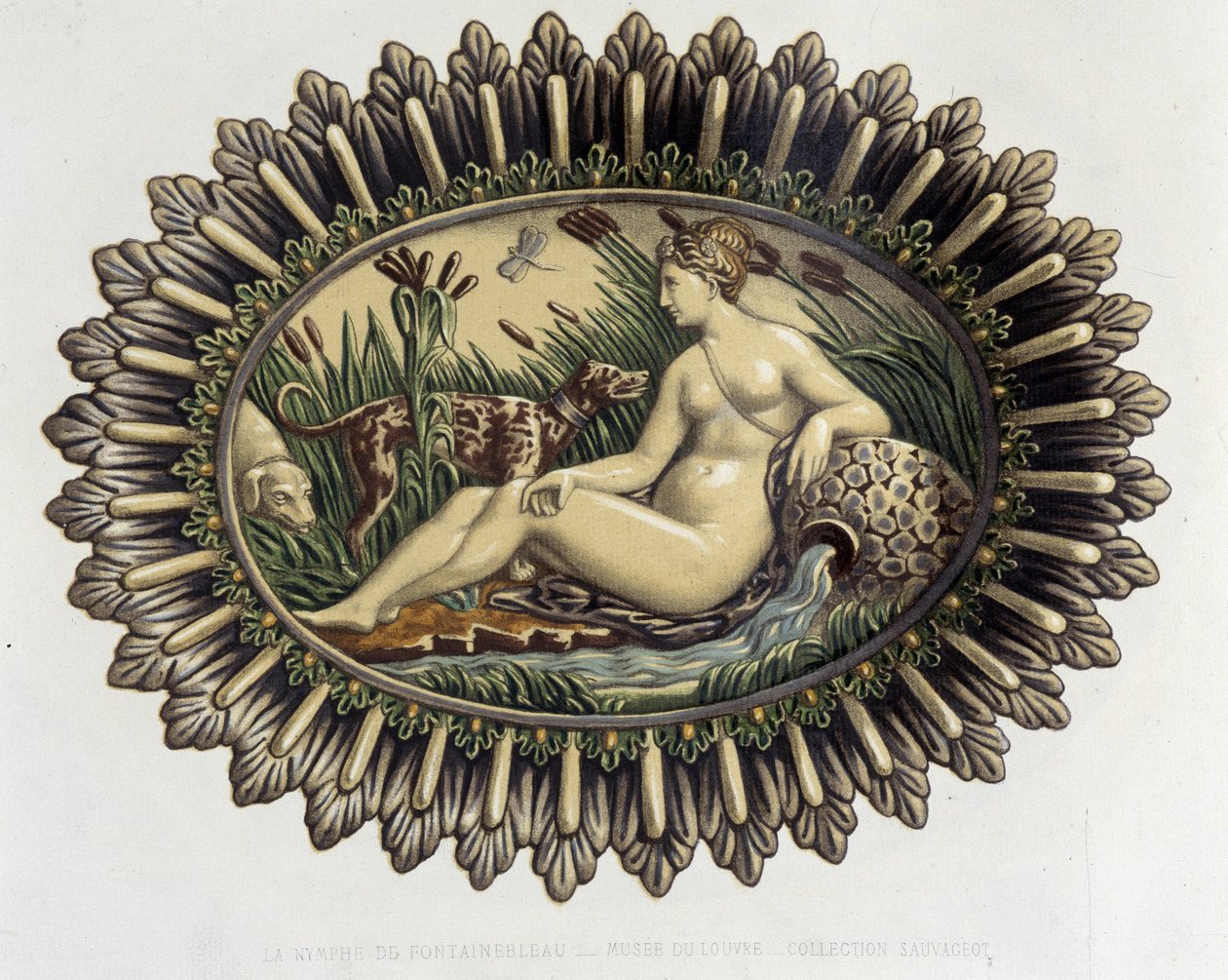 La nymph de Fontainebleau - Plat céramique, in "The work of Bernard Palissy" by C. Delange and C. Borneman, Paris 作者 伯纳德（后）帕利斯西
