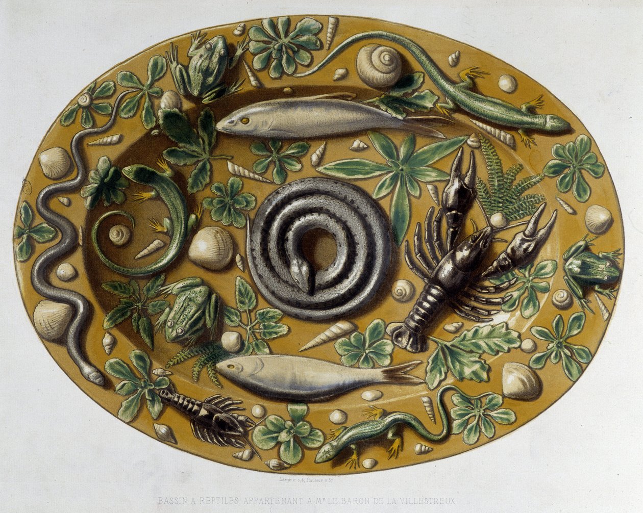 Passin à reptiles - Plat céramique, in "The work of Bernard Palissy" by C. Delange and C. Borneman, Paris 作者 伯纳德（后）帕利斯西