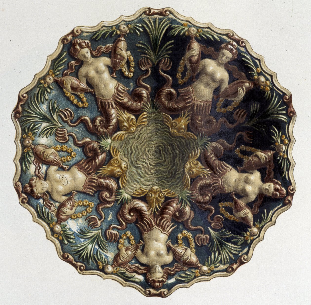 带有警报器的碟子 - 在 C. Delange 和 C. Borneman 编着的“”Bernard Palissy 的作品”中。 巴黎德朗日 作者 伯纳德（后）帕利斯西