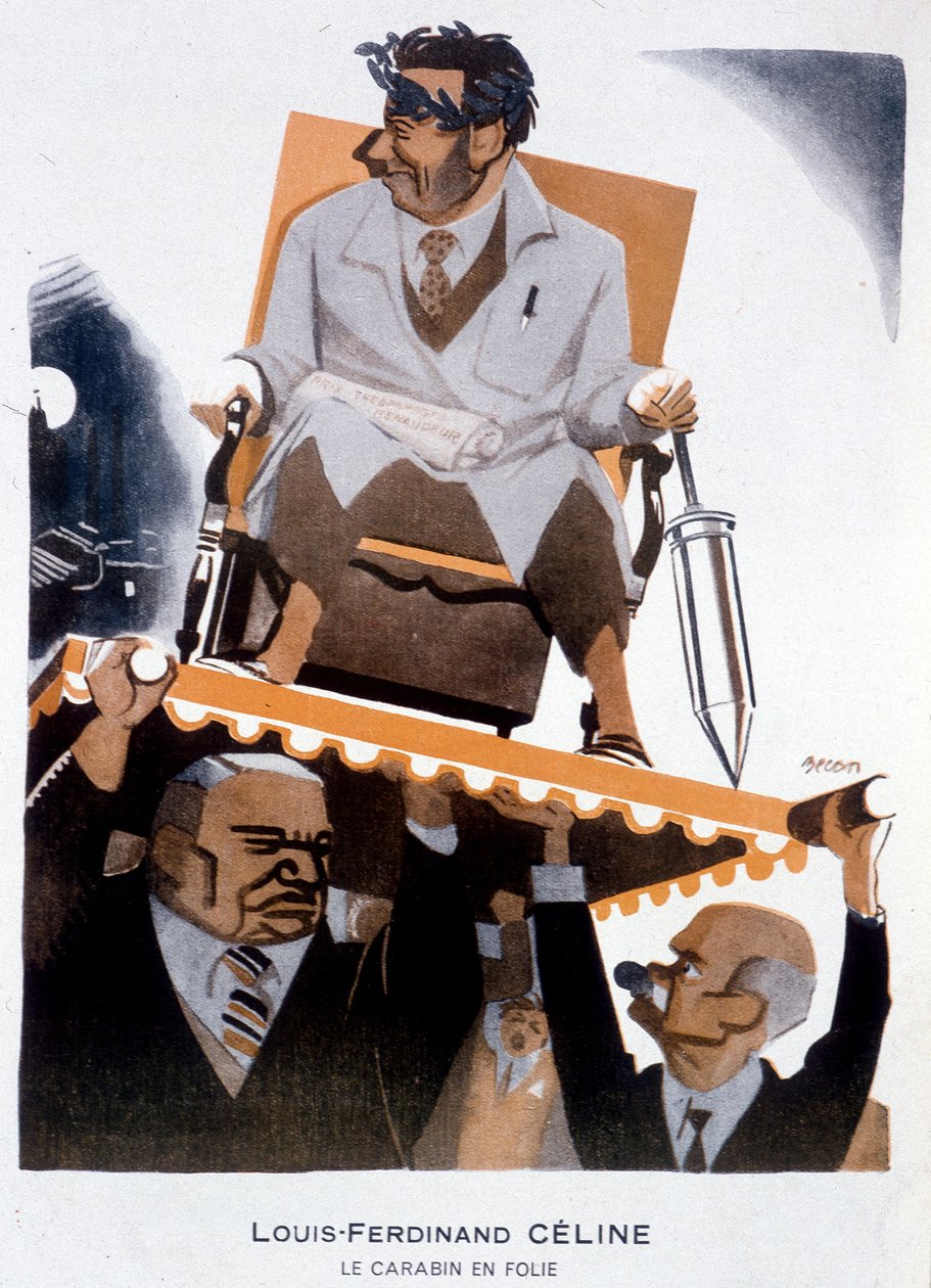 Cartoon by Louis-Ferdinand Celine (1894-1961) (Louis Ferdinand Celine) - Illustration by Bernard Becan (Bernhard Kahn) (1890-1943) in “” Fantasio””” of 15/01/1933 作者 伯纳德·贝坎