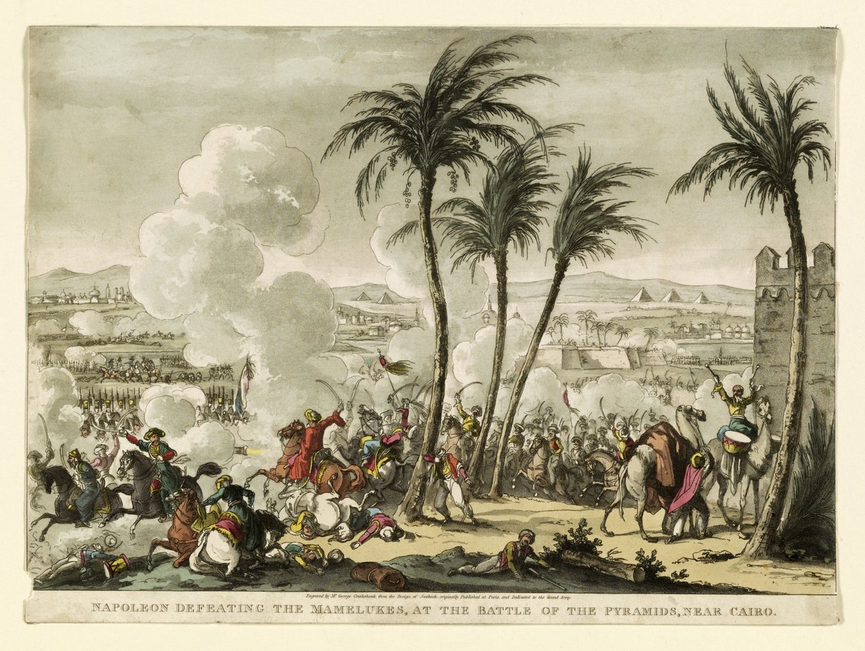 拿破仑在开罗附近的金字塔战役中击败了Mamelukes，由George Cruikshank（1769-1823）酒吧雕刻。 1823年（手工雕刻） 作者 伯纳德·爱德华·斯韦巴赫