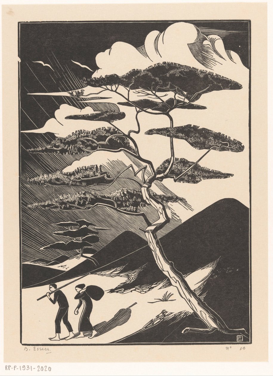 带两个人物的沙丘平底锅 作者 Bernard Essers（艺术家签名）