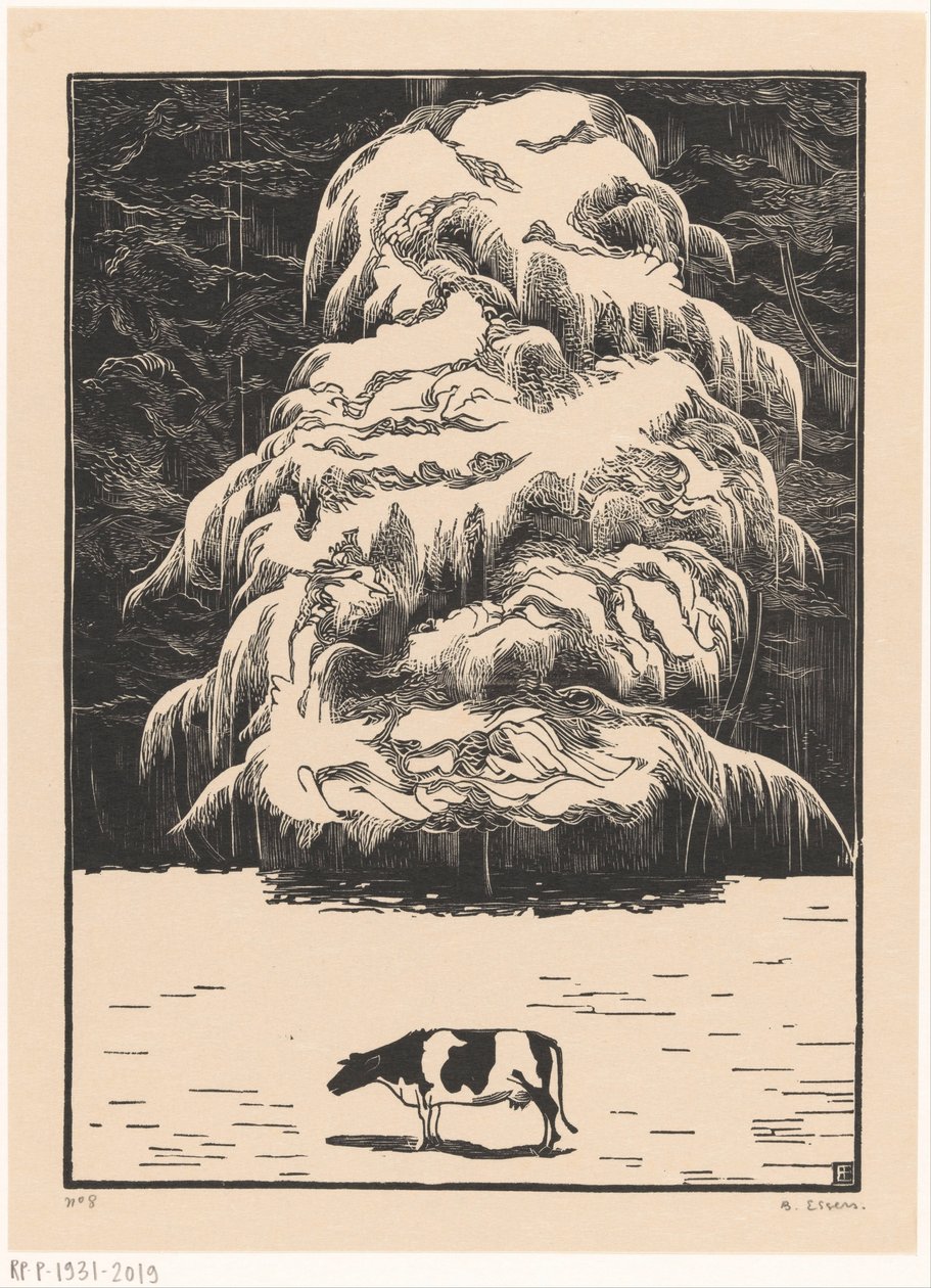 落叶松旁的奶牛 作者 Bernard Essers（艺术家签名）