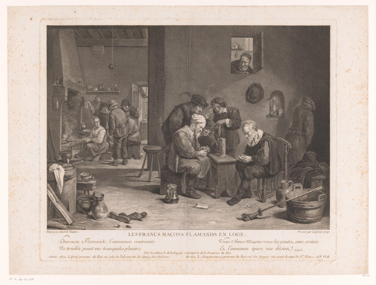 客栈内部与玩牌人物
Les Francs Maçons Flamands en Loge（物上标题） 作者 伯纳德·弗朗索瓦·莱皮西