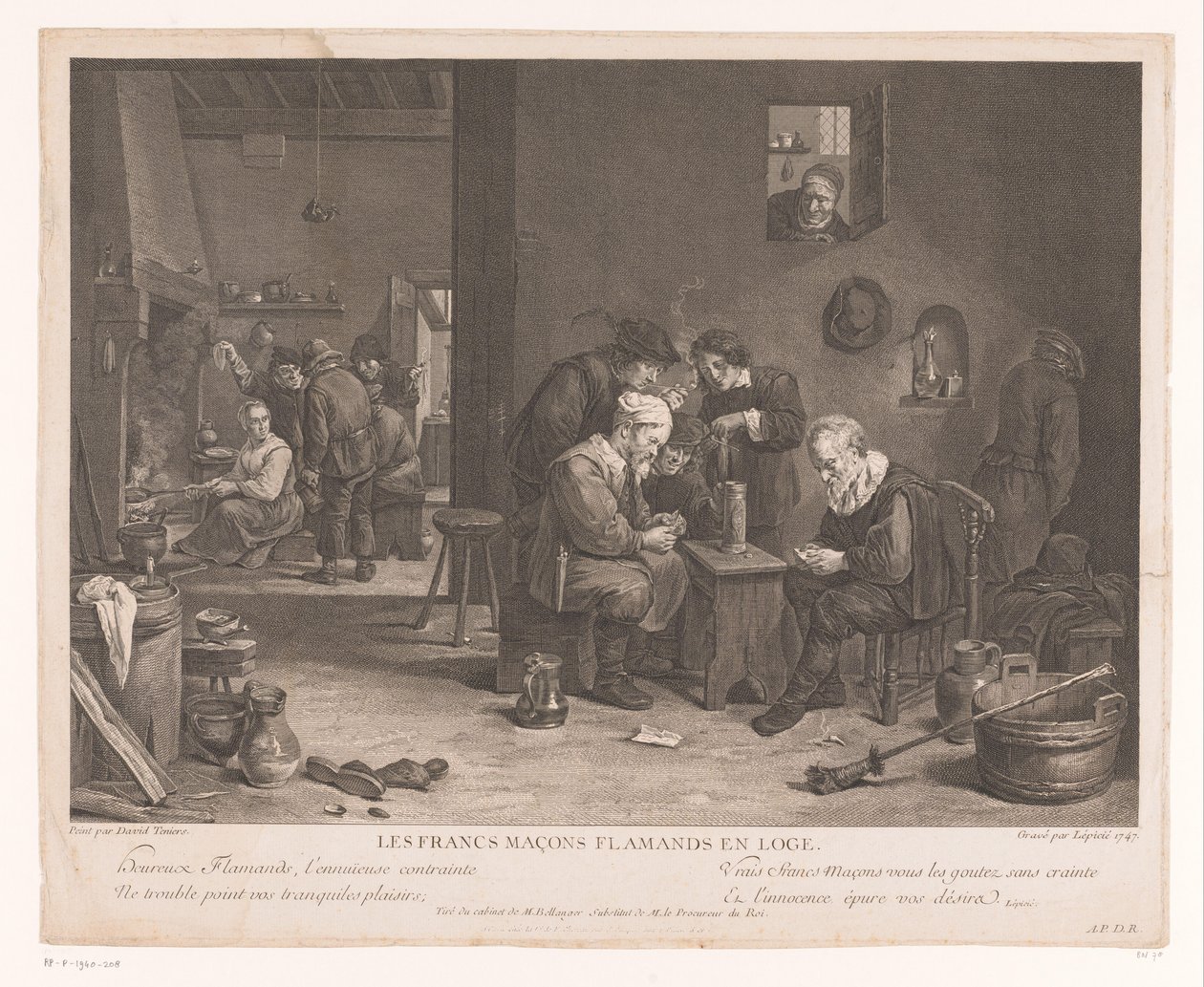 客栈内部与玩牌人物
Les Francs Maçons Flamands en Loge（物上标题） 作者 伯纳德·弗朗索瓦·莱皮西