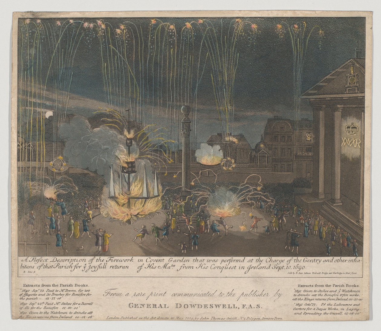 1809年考文特花园的烟花（蚀刻和aquatint，手工着色） 作者 伯纳德二世镜头