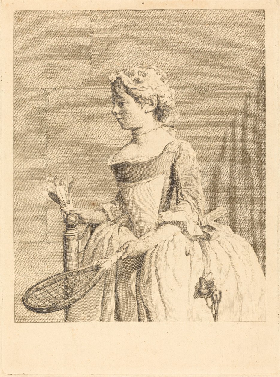 年轻的女孩在车轮下（Jeune fille a la raguette） 作者 Bernard Lepicie 模仿 Jean Simeon Chardin