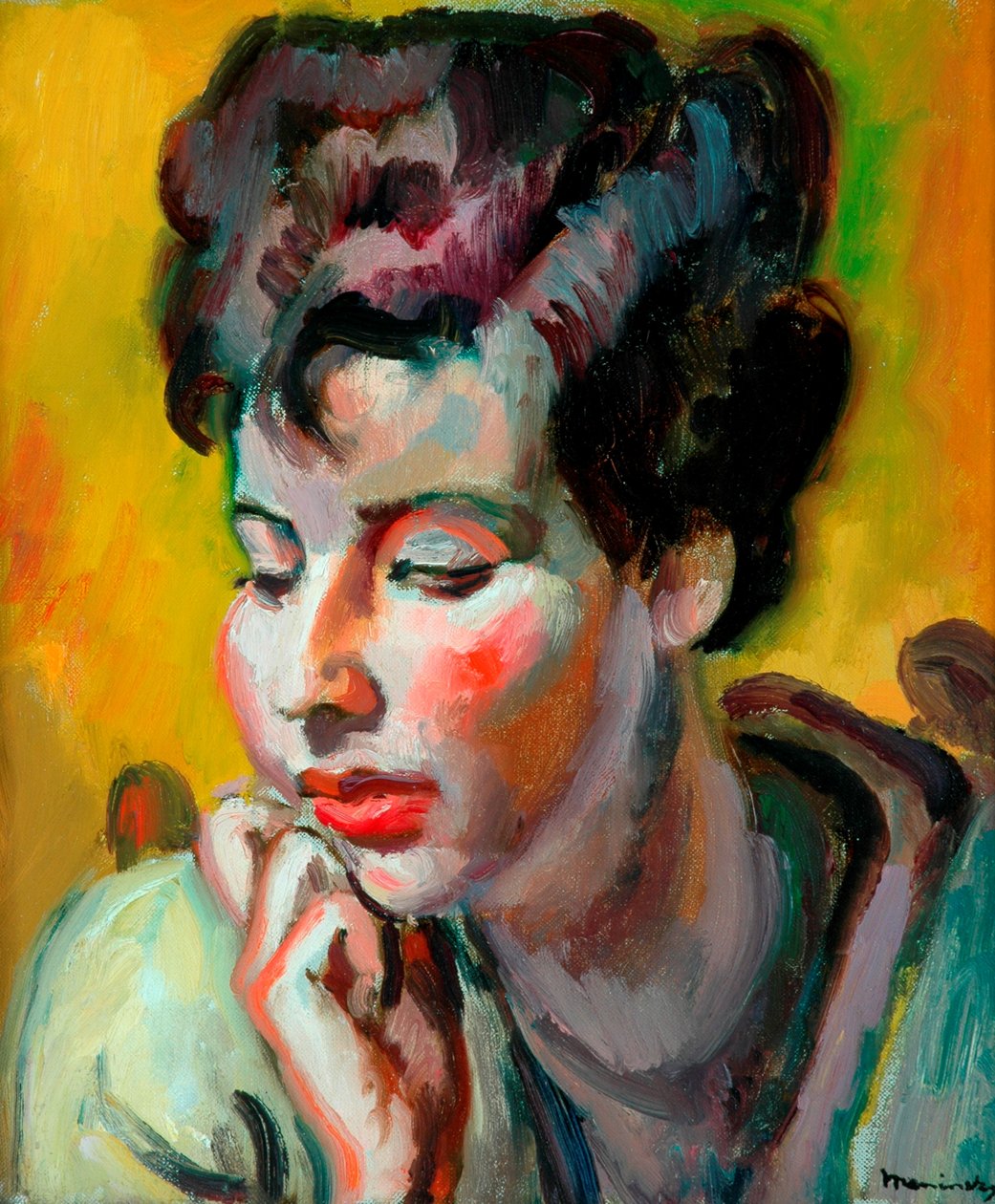 年轻犹太女子的肖像，c.1928（布面油画） 作者 伯纳德·梅宁斯基