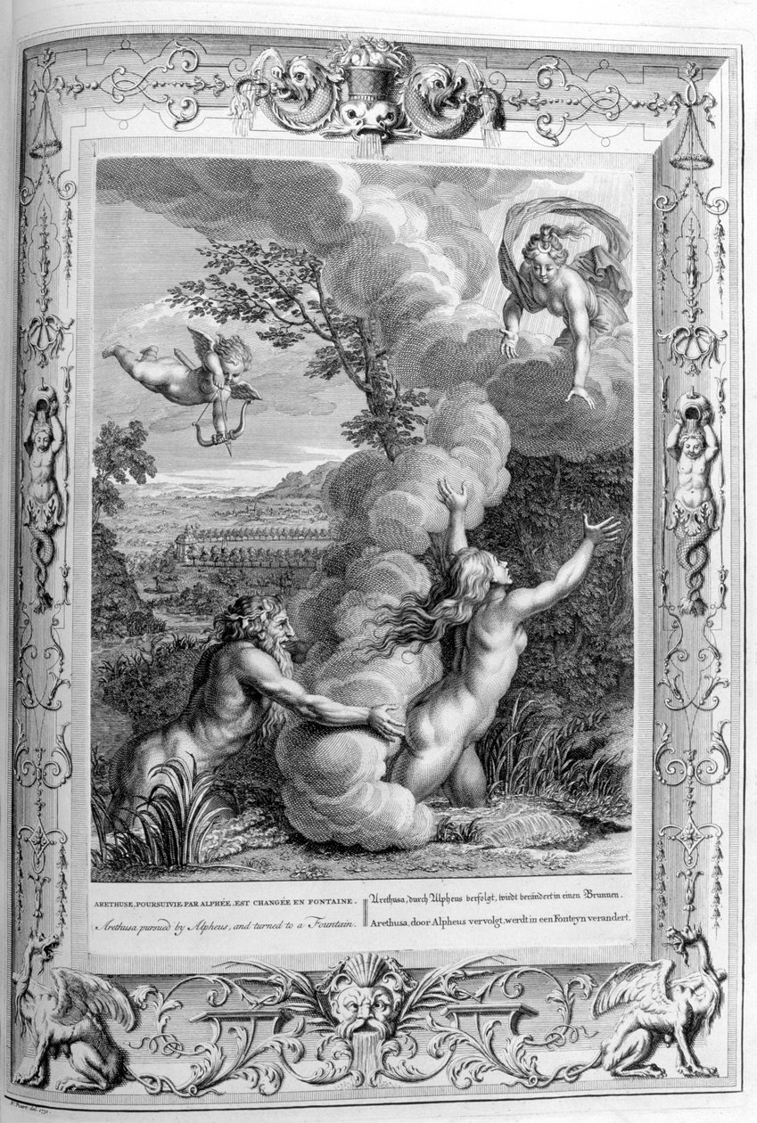 阿雷修斯（Arethusa）被Alpheus追逐并变成了喷泉，1733年 作者 伯纳德·皮卡特