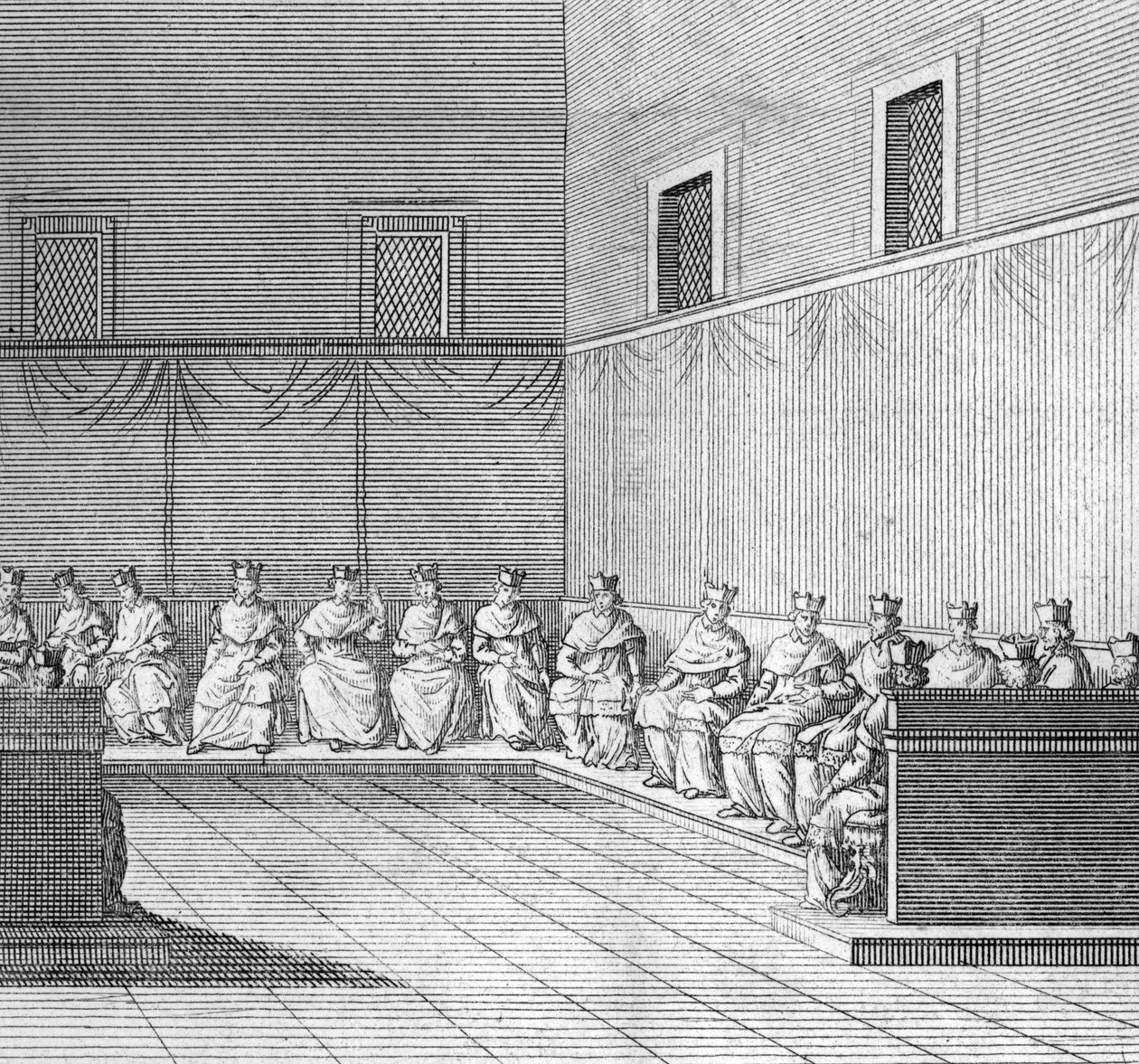 Different stages of the conclave, meeting of cardinals for the election of a new pope: first congregation of the cardinals” (Election of the new pope during the conclave in the Sistine (Sistina) chapel, Vatican: first congregation of the cardinals) Engravi 作者 伯纳德·皮卡特