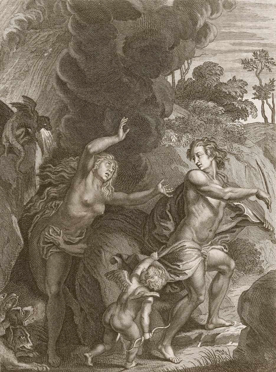 奥菲斯，领导地狱的欧里德，回头看着她，永远失去了她，1731年 作者 伯纳德·皮卡特
