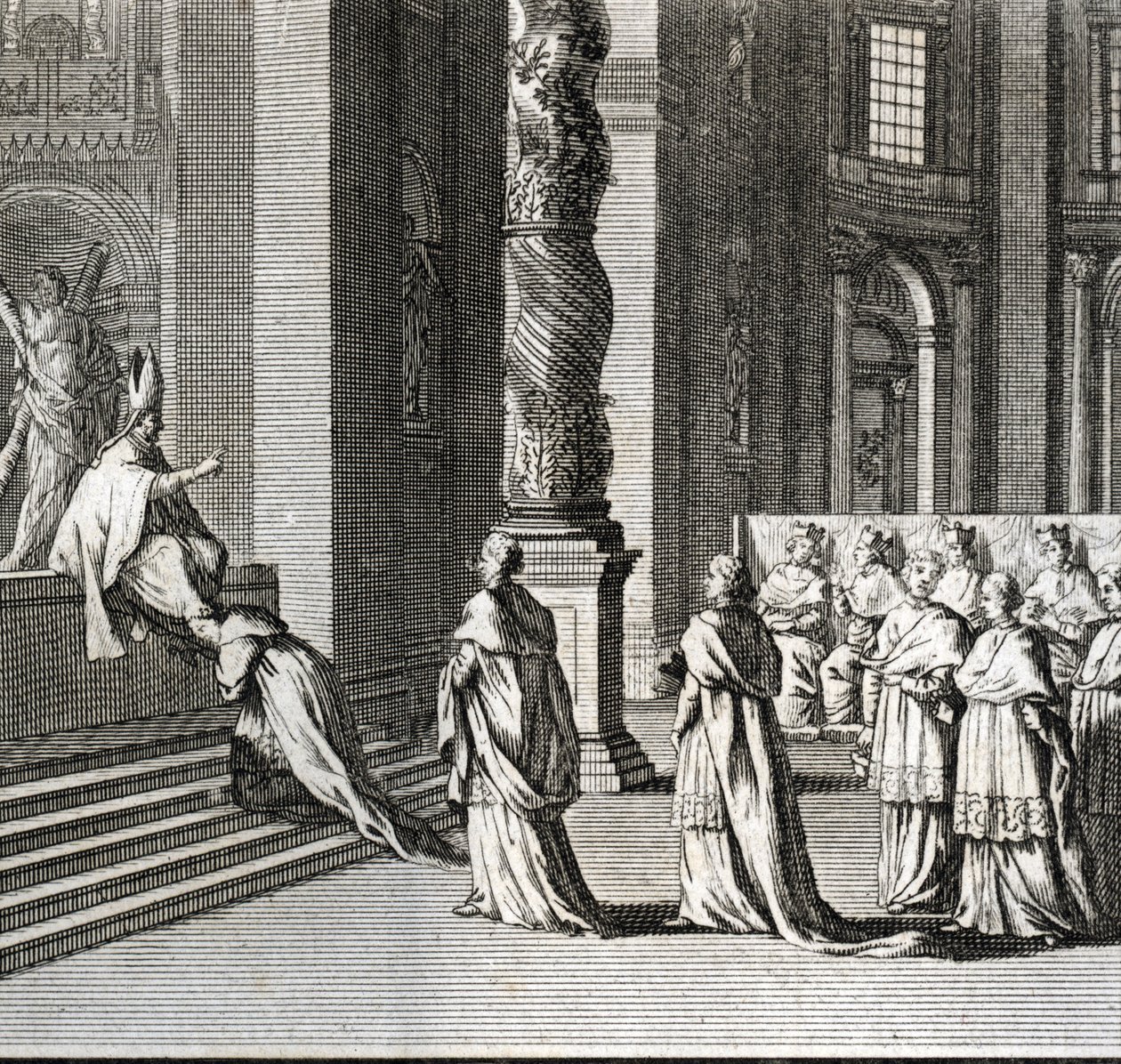 Solemn Inauguration of the Pontificate “” Adoration of the Pope on the Great Altar of St. Peter, Vatican”” (Papal Inauguration: Worshiping of the pope over the great altar of St Peter) Engraving from “” Illustration of religious ceremonies and customs of a 作者 伯纳德·皮卡特