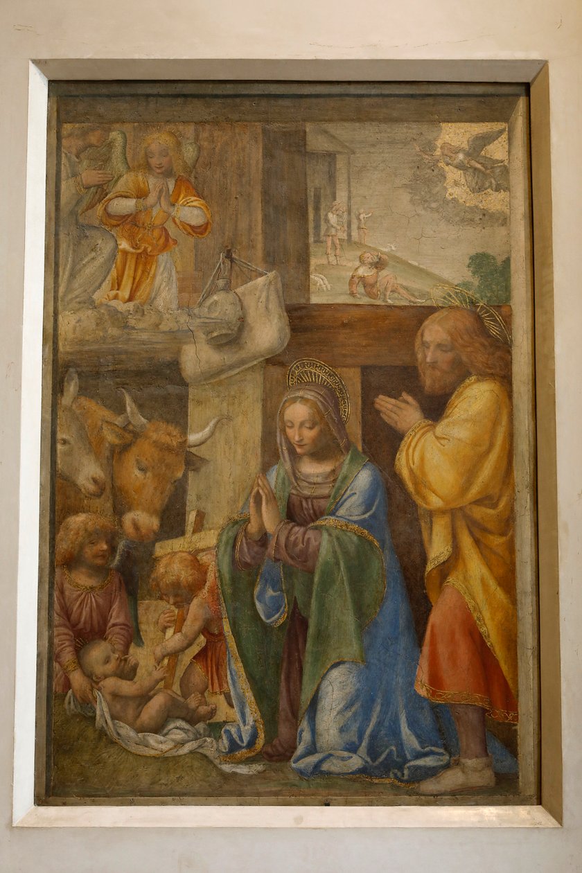 耶稣诞生和牧羊人的崇拜，约1520-1525年（面板油画） 作者 贝纳迪诺·路易尼